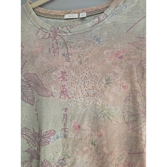 Apt. 9 Pink Floral Embellished Grunge Short Sleeve Casual Top Womans Size Medium - Picture 3 of 5